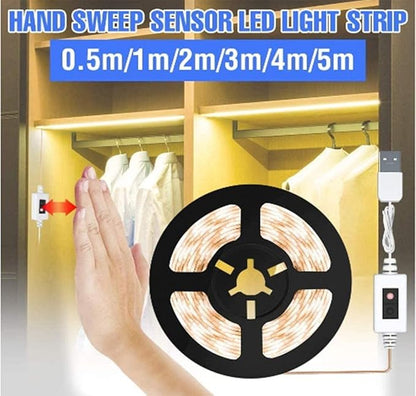 LED USB Under Cabinet Lights with Hand Wave,Under Counter Lighting, Under Desk Light Bar, Hand Wave Activated, Plug and Play,Soft Strip Light for Kitchen,Shelf,Cupboard,Closet (Warm White, 3m)