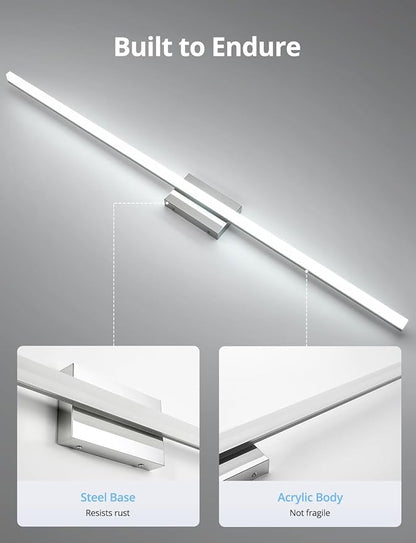 Combuh 48Inch Bathroom Vanity Light Fixtures Extra Long Lighting Bar Above Mirror, Modern Bright 23W 2300LM Wider Coverage Slim Sleek IP44 Rustproof LED Chrome Bath Wall Sconce for Makeup Cool White