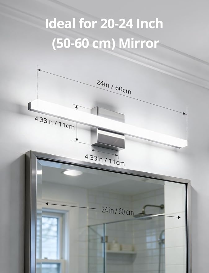 Combuh 24 Inch Chrome Vanity Light Fixtures for Mirror Long Led Bars for Bathroom, Modern No Glare 5 Color Adjustable Easy Install Rustproof Simple Slim Lighting Bright for Powder Room