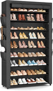 Shoe Rack with Cover, 10 Tier Shoe Organizer Storage for 40-50 Pairs Sneaker and Boots, Large Capacity, with 8 Pockets, Free Standing Tall Shoe Rack for Front Door Entrance, Closet