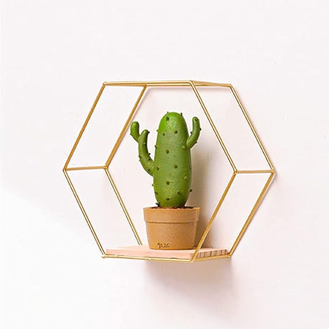Callicarpa Geometric Hexagon Shaped Floating Shelves Set of 3 Metal Hexagon Shelves Display Shelf for Bedroom, Living Room, Bathroom, Kitchen and Office(Gold)