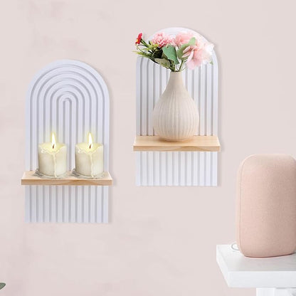 2 Pcs Wooden Boho Shelf Wall Decor, Bohemian Floating Shelves, White Arch Wall Shelves for Nursery Bedroom Living Room Mid Century Hanging Shelf