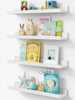 Forbena Floating Nursery Book Shelves for Wall, 24 Inches Long Wall Bookshelf for Kids Room, White Picture Ledge Shelf with Lip for Kid Toddler Child Childrens Bedroom Books (Solid Wood, Set of 4)
