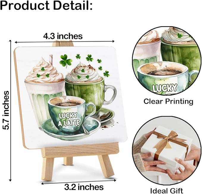 St Patricks Day Kitchen Decor - St Patricks Day Coffee Bar Decor - Irish Coffee Wood Sign with Easel Home Kitchen Desk Tabletop Shelf Tiered Tray Decorations