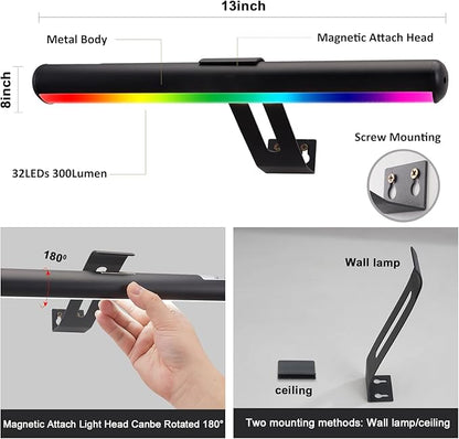 Picture Light 2 Pack, Battery Operated Picture Light with Remote, Rechargeable Picture Frame Light, 32 LED, 16 Color Changing, Art Light for Paintings for Display, Picture-Black