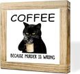 Funny Wood Coffee Sign Coffee Because Murder Is Wrong Humorous Coffees Sign Wall Art For Kitchen Office Bar Rustic Square Cafe Decor Plaque Coffees Themed Wall Decoration 5.9x5.9 Inch