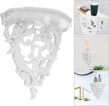 Alipis Retro Carved Wall Decoration Floating Shelf 8.07X7.48X4.05In Resin Wall-Mounted Organizer Rack for Bathroom Bedroom Kitchen Storage and Display