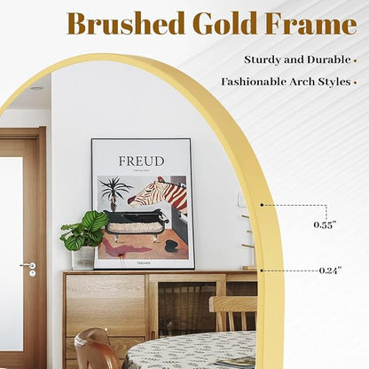 VooBang Arched Wall Mirror, 16 x 24 inch Arch Bathroom Mirror, Wall Mounted Vanity Mirror with Arch Metal Frame, Modern Bathroom Vanity Mirror for Bedroom, Living Room, Hanging or Leaning, Gold
