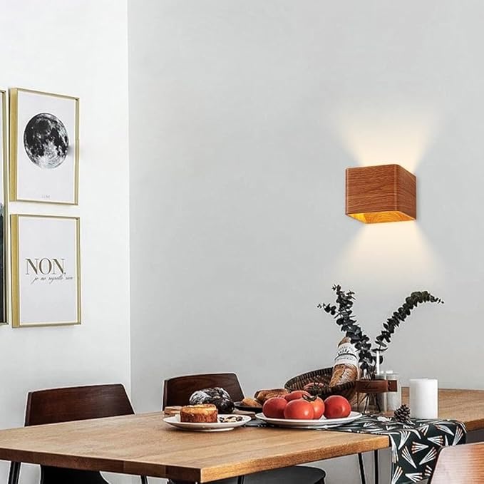 Modern Wall Light Small 7W LED 3000K Warm Light Fixtures Indoor Up Down Wall Wash Lamp Minimalist Wall Sconce Lighting for Living Room Bedroom Hallway Corridor Stairs(Wood Grain)