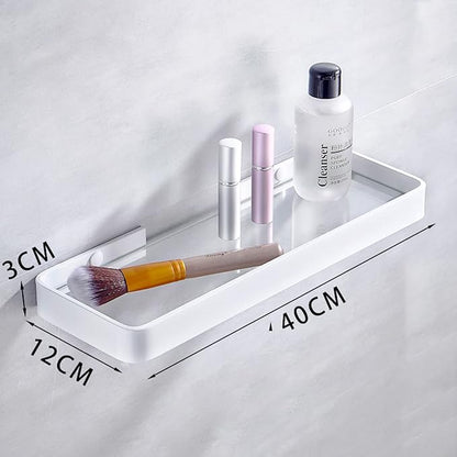 15.7" Bathroom Wall Shelf, Rust-Proof Bathroom Shelves Wall Mounted, Shower Caddy Shelves with Tempered Glass, Glass Shower Shelf for Wall Organization and Storage, White (1 Tier)