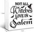 Rustic Halloween Box Sign Decor Tabletop, Halloween Party Decorations for Haunted House, Farmhouse Decor, Kitchen Decoration for Shelf, Not Every Witch Lives in Salem Sign Wooden Plaque 5 * 5inch