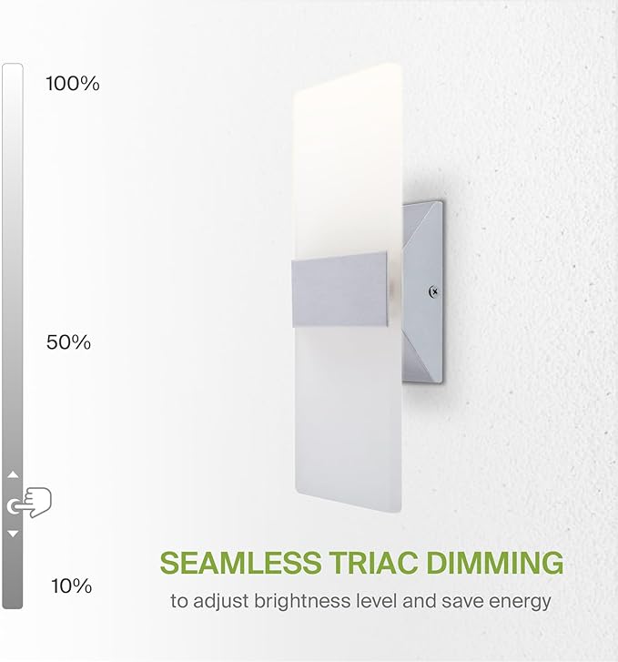 ASD LED Indoor Wall Mount Light Fixture - 12 Inch 12W Modern Interior Brushed Nickel Dimmable Wall Sconce Light - UL 2700K-5000K Adjustable - Hallway, Bedroom LED Wall Lights