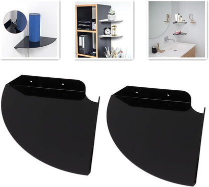 Health Gear Acrylic Wall Mount Floating Corner Shelves 2pcs Quarter Round Shower Shelf, Sturdy Wall Storage Display Organizer for Bathroom Kitchen Bedroom Living Room 1.2 x 8.3 x 8.3in (Black)