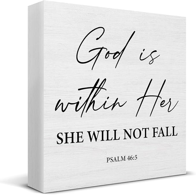 Christian Desk Decor Bible Verses Religious Gifts for Women Her, Inspirational God Is Within Her Psalm 46:5 Wooden Sign Farmhouse Christian Decorations for Home Office Desk Shelf Table