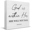 Christian Desk Decor Bible Verses Religious Gifts for Women Her, Inspirational God Is Within Her Psalm 46:5 Wooden Sign Farmhouse Christian Decorations for Home Office Desk Shelf Table
