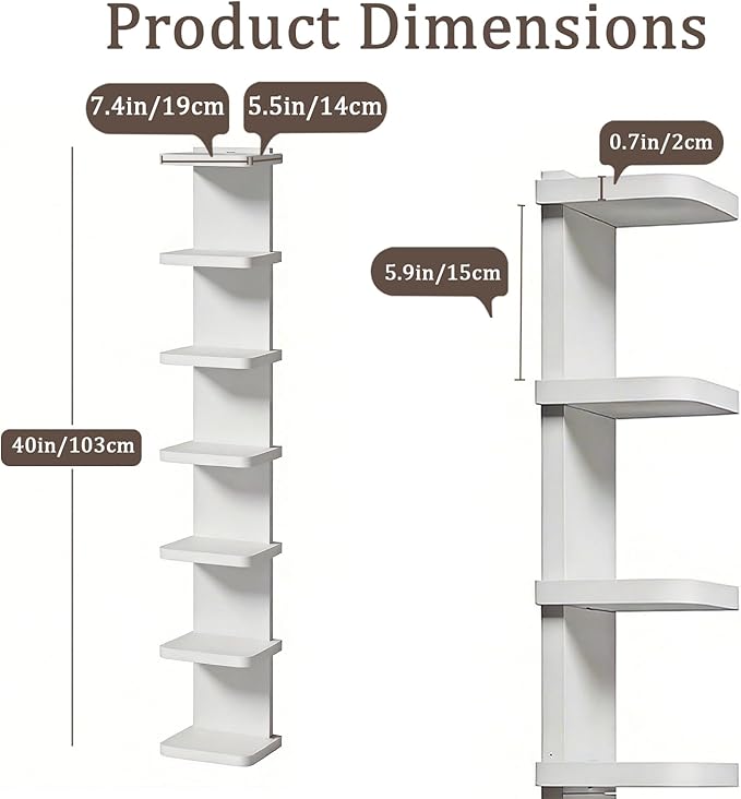 Versatile 7 Tier Wall Shelf Unit, White Floating Shelves with Rounded Corners, Vertical Lack Wall Shelf for Bedroom Living Room Home Decor Display Organizer