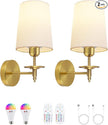 Battery Operated Wall Sconces Set of Two, Wireless Wall Sconces with Remote Control, 3CCT Dimmable Rechargeable Wall Lights, Gold Wall Lamps for Bedroom, Living Room, RGB Bulbs Included, ETL Listed