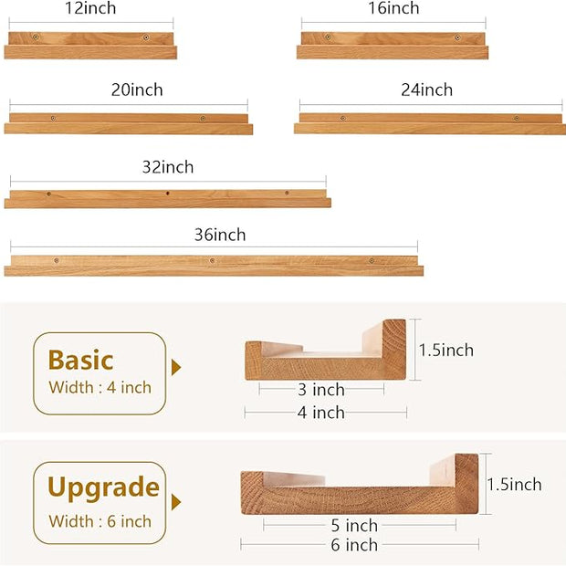 Oak Floating Shelves for Wall 36 Inch (Width 4"), Natural Wood Wall Shelves Display Picture Ledge Shelf for Living Room Bedroom Bathroom Kitchen Office Decor and Storage