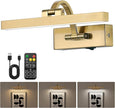 Picture Light with Remote 3 Colors Wireless Art Lights for Paintings,Rotatable Wall Sconce Rechargeable Battery Powered Painting Light,Dimmable Light Over Picture Frame for Gallery,Brass