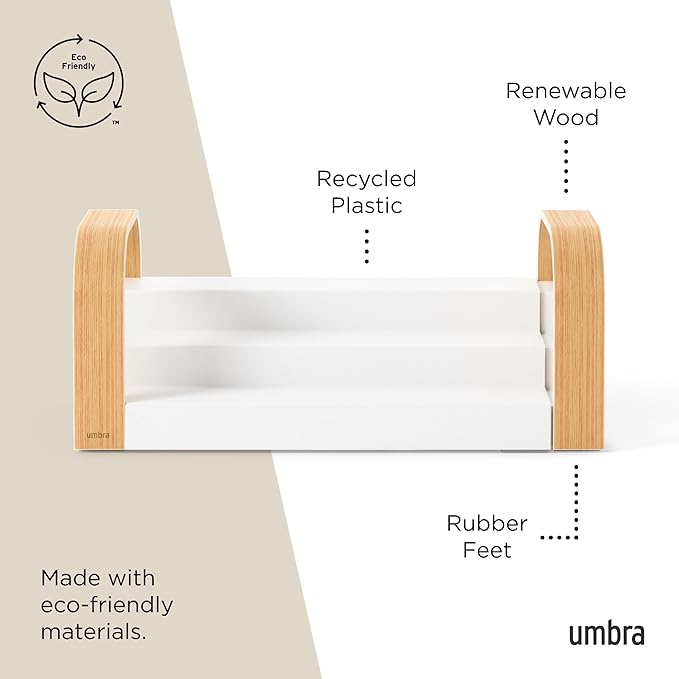 Umbra Bellwood Three-Tier Spice Shelf, Expandable Design Made of Durable Plastic and Wood, Natural/White
