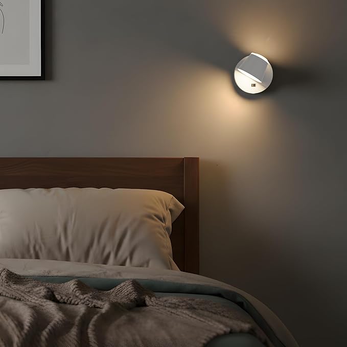 URSOLA Battery Operated Wall Lights Set of Two, LED Rechargeable Battery Wall Sconce with 9000mAh 3CCT and Dimmable Magnetic 360° Rotation Cordless Light for Bedroom（White）