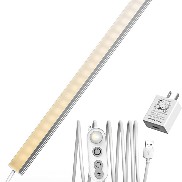 ASOKO Motion Sensor Dimmable Led Under Cabinet Lighting,14.5in USB Plug-in Under Desk Light with 3 Color Changing(2700K, 4000K,6000K),Dimmable LED Light Bar for Home Kitchen,Cabinet,Pantry