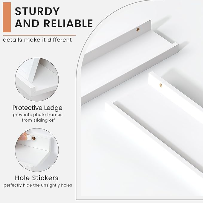 Picture Ledge Shelf, Floating Shelves Set of 4, 24 Inches Long Large Nursery Book Shelves for Toys Storage, Kids Bookshelf Wall Mounted for Living Room Bedroom Decor Books Photo Frames, White