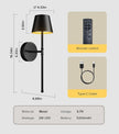 UME Wireless Sconces Set of 2 with Remote, 5200mAh Battery Powered Sconces - Small Rechargeable Sconces w/ 3 Color Temps & 5 Brightness Levels for Bedroom, Living Room, Wall Painting, Cafe (Black)