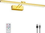 FUNCHDAY Picture Light,Battery Operated Picture Light for Wall,Wireless Remote Painting Light with Timer and Dimmable,16”Metal Art Light for Display,Wall,Artwork,Portrait,Gallery Gold-6000K