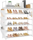 6 Tier Shoe Rack Storage for 24-30 Pairs Shoe and Boot, Shoe Organizer with Hook and Side Pocket Free Standing Long Shoe Shelf Tall Shoe Rack Organizer for Closet, Entryway, Dorm, White