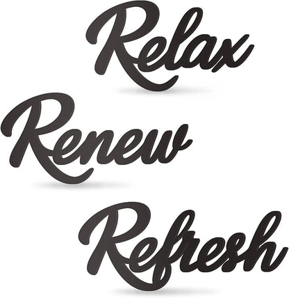 3 Pieces Bathroom Decor Black Wooden Bath Room Sign Bathroom Wall Art Farmhouse Relax Renew Refresh Sign (black)