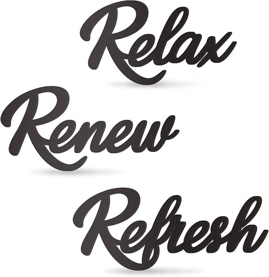 3 Pieces Bathroom Decor Black Wooden Bath Room Sign Bathroom Wall Art Farmhouse Relax Renew Refresh Sign (black)
