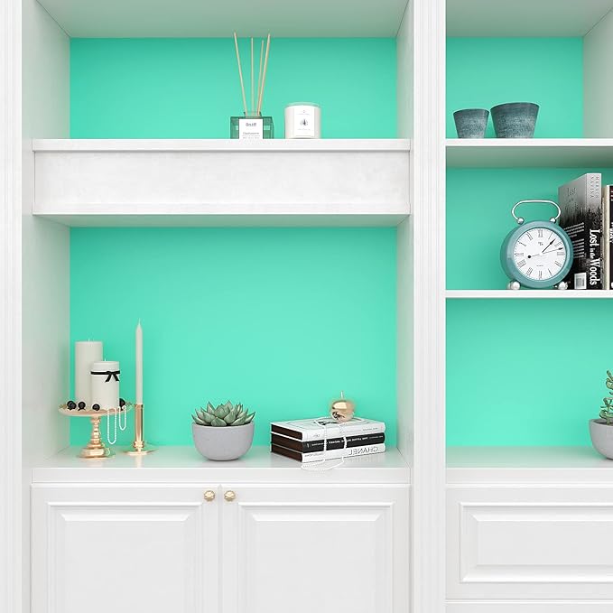 VEELIKE 15.7''x118'' Tiffany Green Wallpaper Peel and Stick Removable Green Contact Paper for Walls Cabinets Shelves Furniture Self Adhesive Vinyl Wall Covering Decorative for Bedroom Living Room Dorm