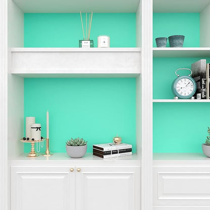 VEELIKE Thick Tiffany Green Peel and Stick Wallpaper Green Contact Paper for Cabinets Bedroom Accent Walls 24''x354'' Self Adhesive Removable Waterproof Mint Wallpaper for Bathroom Living Room Decor