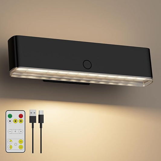 MOITA Magnetic Wireless Battery Operated Wall Sconce, Rechargeable Remote Control & Touch Control Wall Sconce, LED Wall Light for Bedroom, 3 Color Temperatures, 360° Rotatable (Black, 1-Pack)