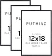 puthiac 12x18 Solid Oak Wood Picture Frame, Fits 8x12 with Mat or 12x18 Without Mat, Wall Display Only, Vertical or Horizontal, Plexi Front, 3 Pack, Black