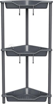 Orimade Rustproof 3 Tier Floor Standing Corner Shower Caddy Organizer, Plastic Metal Splicing Floor Corner Shelf Rack Stands for Bathroom, Grey
