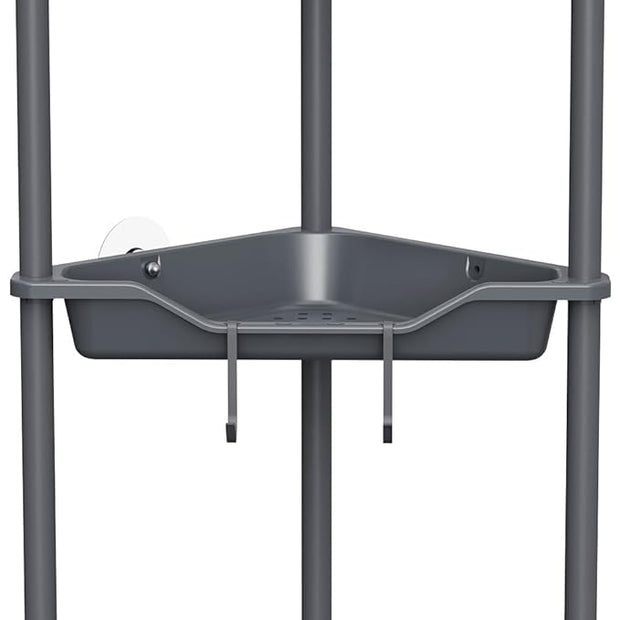 Orimade Rustproof 3 Tier Floor Standing Corner Shower Caddy Organizer, Plastic Metal Splicing Floor Corner Shelf Rack Stands for Bathroom, Grey