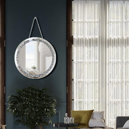 Crush Diamond 12 inch Wall-Mounted Mirrors with Iron Chain Home Decoration Round Silver Crystal Sparkling Decorative Mirror