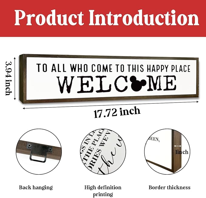 Disney, Disney Addict, Welcome Sign, Wall Table Shelf Decoration, Home Decor for Front Door, Porch Hanging Signs Decor for Indoor Outdoor, Hanging Framed Wood Sign, To All Who Come To This Happy Place 08