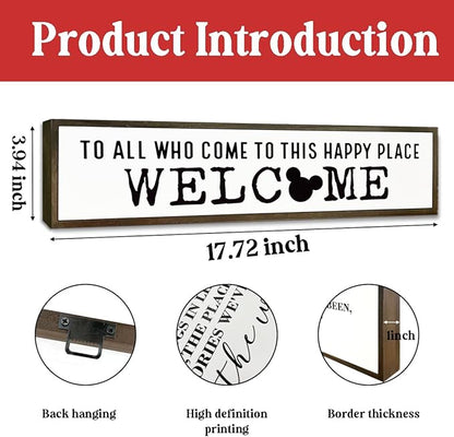 Disney, Disney Addict, Welcome Sign, Wall Table Shelf Decoration, Home Decor for Front Door, Porch Hanging Signs Decor for Indoor Outdoor, Hanging Framed Wood Sign, To All Who Come To This Happy Place 08