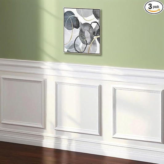 3 Set Peel and Stick Wall Molding Kit, 24" x 24" Premade Self Adhesive Wainscoting Panels, Ready to Assemble Accent Molding Trim for Interior Wall Moulding Decor