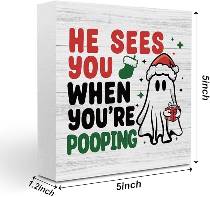 Gothic Christmas Bathroom Decor Ghost Watching Wash Your Hands Wooden Box Signs Christmas Desk Accessories Decorations Indoor for Toilet Bathroom Shelves 5 X 5 Inch