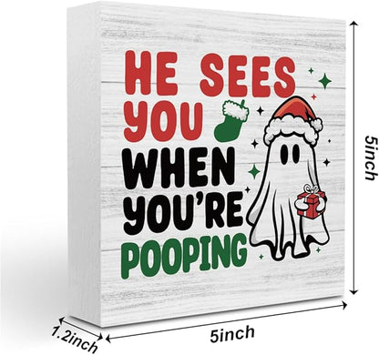 Gothic Christmas Bathroom Decor Ghost Watching Wash Your Hands Wooden Box Signs Christmas Desk Accessories Decorations Indoor for Toilet Bathroom Shelves 5 X 5 Inch