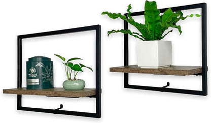Cocoyard Set of 2 Floating Shelves. Rustic Wall Mounted Display Shelf for Livingroom Bedroom Bathroom, Art Deco, and Plants. Metal Wood Finish Wall Mounted Shelves
