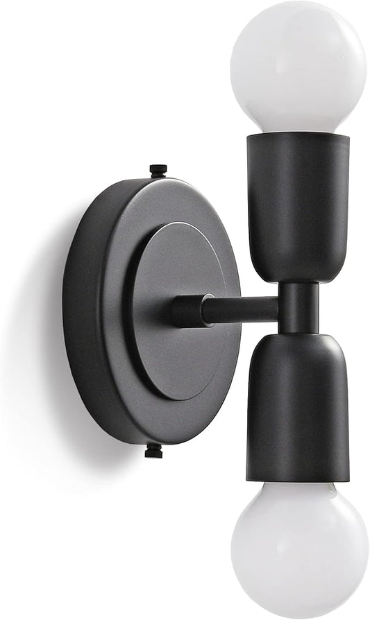 BRIGHTTIA Luna Duo 2 Light Wall Sconce - Mid Century Modern Fixture for Wall & Ceiling - Minimalist Edison Lamp for Hallway and Bathroom Vanity - Matte Black (BW0026-2B)