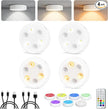4-Pack Puck Lights with Remote, 1800mAh Rechargeable Under Cabinet Lighting, 3 Color Temps & 7 RGB Colors, Long-Lasting Dimmable Stick-On Lights for Cabinet, Kitchen, Shelf, Party
