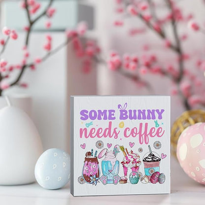 Easter Coffee Bar Decor Easter Table Decor Some Bunny Needs Coffee Wooden Box Sign for Home Office Bedroom Living Room Desk Shelves