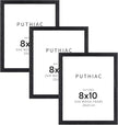 puthiac 8x10 Solid Oak Wood Picture Frame, Fits 6x8 with Mat or 8x10 Without Mat, Wall or Tabletop Display with Stand, Vertical or Horizontal, Plexi Front, 3 Pack, Black