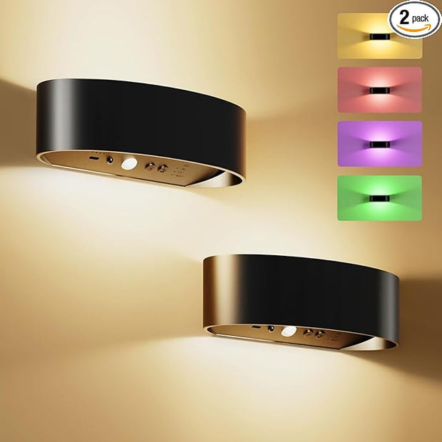 Motion Sensor Wall Light, 5000mAh Rechargeable Battery Operated Motion Sensor Light Indoor with Remote, 15 RGB and 3 Colors Dimmable, Wireless Wall Sconces for Hallway, Living Room, Stair, Bedroom